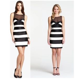 BCBGMaxAzria Illusion Neck Striped Cocktail Dress